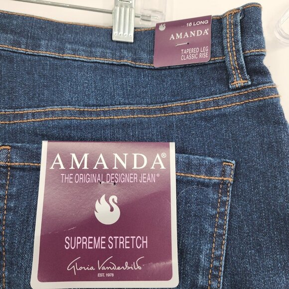 GLORIA VANDERBILT Amanda High Rise Mom Dark Wash Blue Jeans 16 Long NWT - Picture 8 of 11
